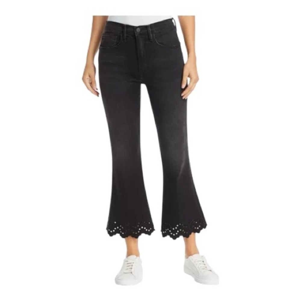 Frame Eyelet-Hem Cropped Flared Jeans  | Lacey Black | Size 29 - Picture 2 of 7
